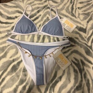 Blue and White Striped Bikini Set